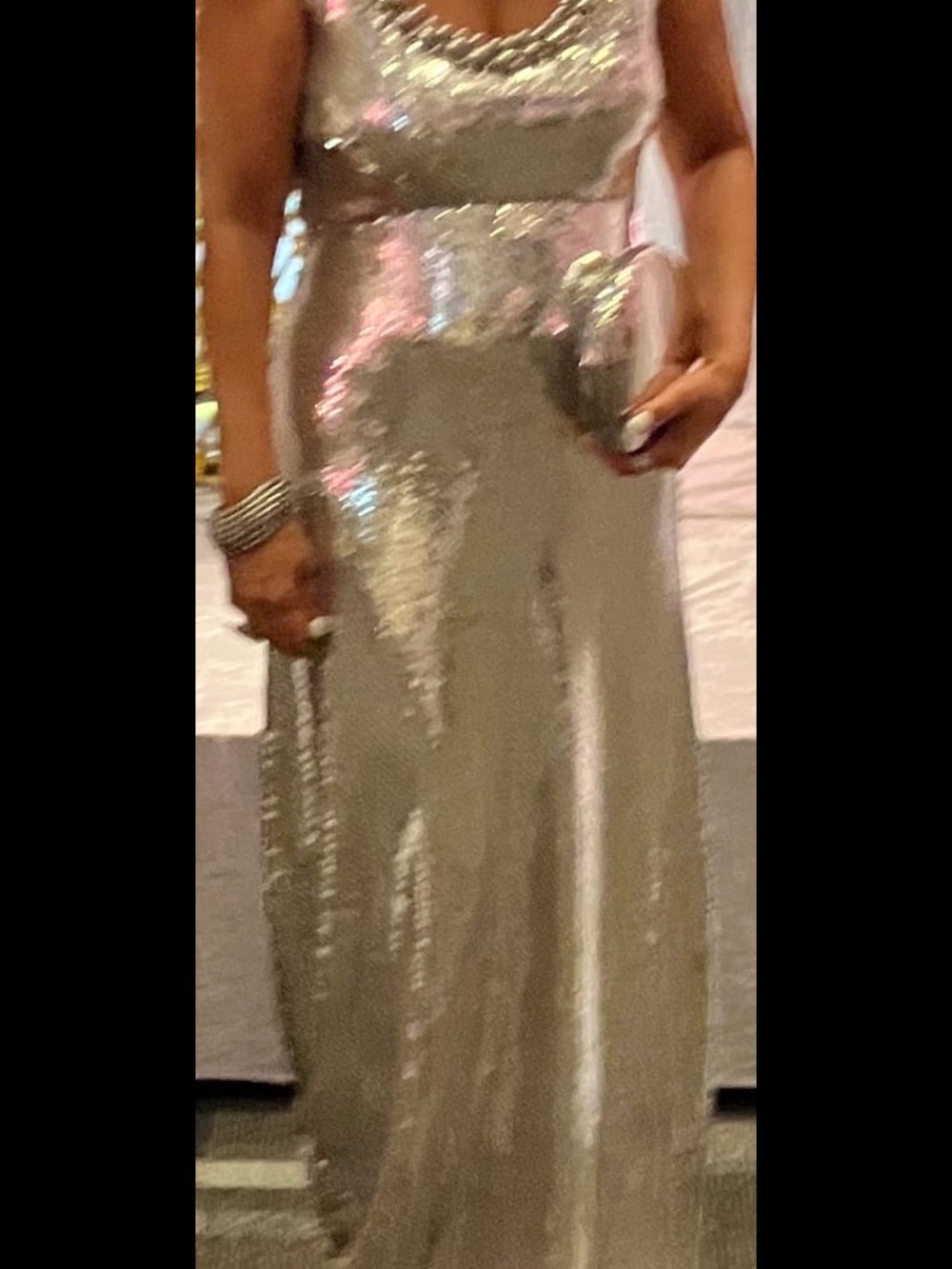 Silver Sequin jewel round neck beaded formal Maxi Dress - Picture 3 of 4